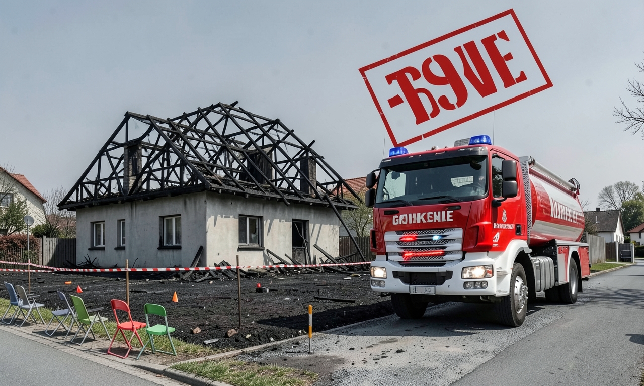 Großtanklöschfahrzeug feuerte sich selbst einen Kindheitstraum: Haus brannte vollständig aus, Einsatzkräfte durften wenigstens üben